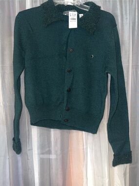 GAP Green Button-Up Knit Cardigan